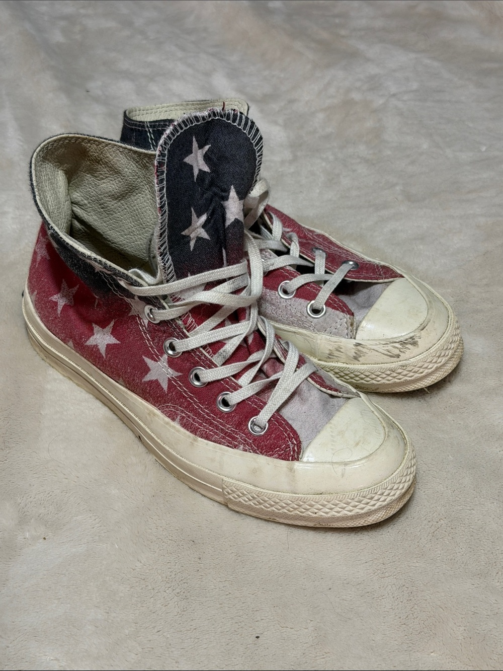 Vintage Converse High Top Sneakers Red, White, Blue Star Print